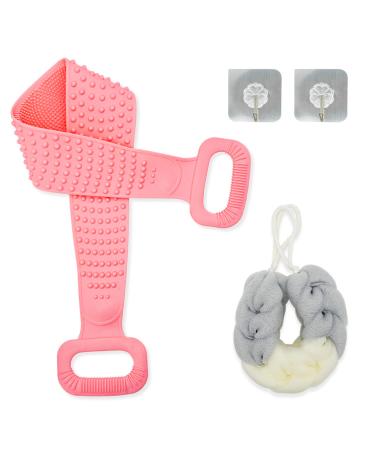 Silicone Back Scrubber  35.4 inch  Silicone Bath Body Brush Exfoliator  Easy to Clean and Exfoliating More Hygienic (pink)
