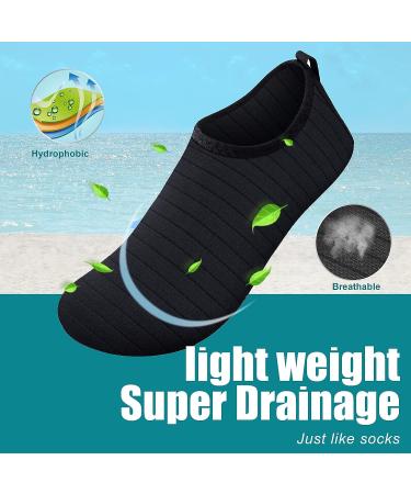 Metog Water Shoes Quick-Dry Aqua Socks Barefoot Slip-on for Beach Swim Yoga - Lit-stripe Black - Buy Online on GoSupps.com