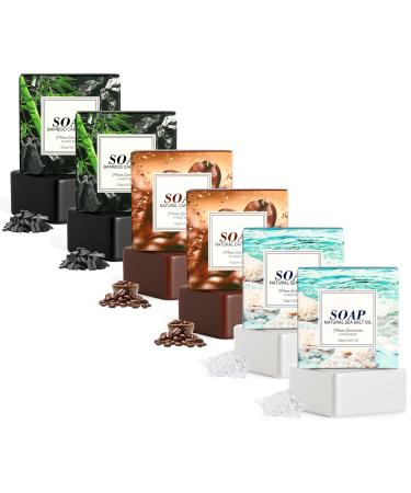 AOOWU Set of 6 natural cosmetic shower gel soaps. Solid soap for face and body - For gentle skin cleansing - Men and women