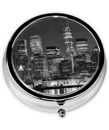 New York Paintings Round Pill Box | 3 Compartment Mini Decorative Travel Medicine Organizer - Black - Buy Online on GoSupps.com