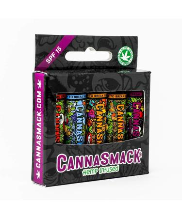CannaSmack SPF 15 Hemp Lip Balm - 5 Flavors Included  Mango  Tropical  Pineapple  Berry  & Cherry - Hemp Seed Oil  Vitamin E  SPF 15 - Leaping Bunny Cruelty Free Certified - Made in USA