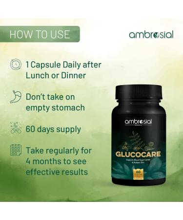 Ambrosial Glucocare - 100% Natural Sugar & Diabetes Support | Bitter Melon Neem & Black Plum | 120 Capsules (Pack of 2) | International Shipping - Buy Online on GoSupps.com