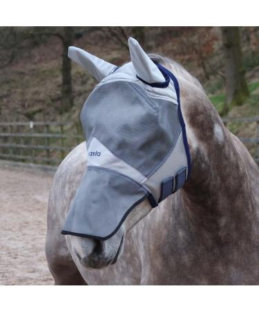 Masta Equine Fly Mask - Full-Face & Nose Coverage Eye Clearance Durable Mesh Midge-Proof UV Protection Adjustable Fit & Soft Fleece Edge - Horse Comfort Design with 70% UV Blocking SMPONY Grey Full Grey