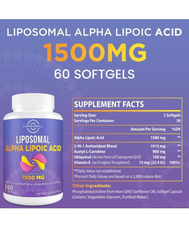 Liposomal Alpha Lipoic Acid 1500mg | ALA Supplement with Acetyl-L-Carnitine & Ubiquinol | Antioxidants for Energy | 60 Softgels (Pack of 2) - Buy Internationally - Buy Online on GoSupps.com