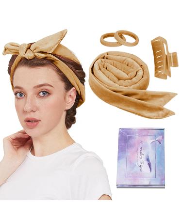 Lock winder without heat new non -slip Heatless including Hair Curls Band with hairpin DIY HAIR curler curl band hairstyle set for medium long hair (Khaki)