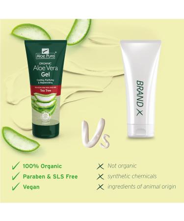 Aloe Pura Organic Aloe Vera Gel with Tea Tree Natural Vegan Cruelty Free Paraben & SLS Free Cooling Purifying 200 ml With tea tree oil 200 ml (Pack of 1) - Buy Online on GoSupps.com