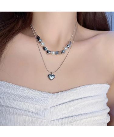 Oralgo's Lucky Pearl Necklace | Multi-Layered Heart Pearls Choker | Titanium Steel Party & Wedding Gift - Buy Online on GoSupps.com