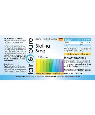 Fair & Pure - Biotine 5mg - avec 5000mcg de biotine par g lule - hautement dos - 120 g lules v g taliennes - fabrication de qualit allemande - Buy Online on GoSupps.com