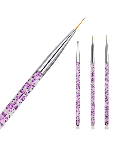 Hanyousheng 3 Pcs Nail Art Brushes Nail Art Brush Pen Miniature Fine Detail Paint Brush Set Nail Art Design Painting Pen Brush for DIY & Professional Use Detailer Brush Dotting Tool purple