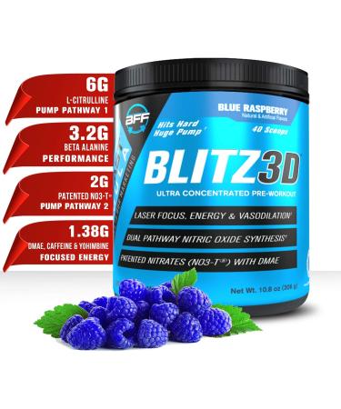 BLITZ3D Ultra Concentrated Pre Workout Powder for Men & Women, Premium, Effective, Affordable, L-Citrulline, NO3-T, Beta Alanine, DMAE, Caffeine, Yohimbine Superior Energy & Nitric Oxide Pumps + Focus