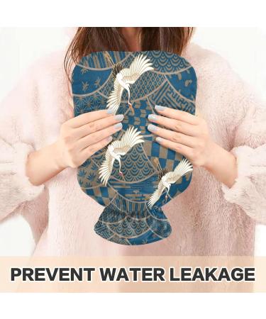 Mnsruu Japanese Hot Water Bottle with Crane Design & Velvet Cover | 1L Warm-Up Bag for Hand Pain Relief & Heat/Cold Therapy - Buy Online on GoSupps.com