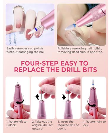 Portable Electric Nail Drill - 35000RPM Cordless Nail Drill with Mini UV Lamp - Rechargeable Professional Nail Tool for Home & Salon - Pink - Buy Online on GoSupps.com