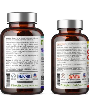 biophix B-3 Nicotinamide 500 mg 180 Vcaps - Free Vitamin C-1000 30 Tablets - Nicotinic Amide Niacin Natural Flush-Free Vitamin Formula - Supports Skin Cell Health - Buy Online on GoSupps.com