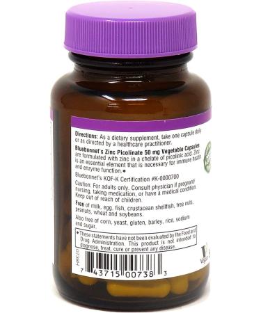 Bluebonnet Zinc Picolinate 50 mg - 50 Veg Capsules | Immune Support & Absorption - Buy Online on GoSupps.com
