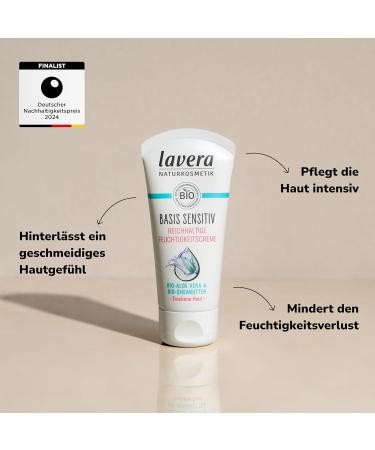 Lavera Naturkosmetik Basis Sensitiv Rich Moisturizing Cream with Organic Aloe Vera and Shea Butter 50 ml - Buy Online on GoSupps.com