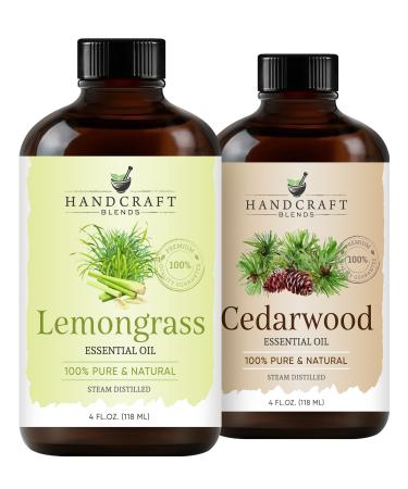 Handcraft Blends Earthy Citrus Set: Cedarwood and Lemongrass Essential Oils (2 x 4 Fl Oz) 100% Pure & Natural for Diffuser Aromatherapy and DIY Projects