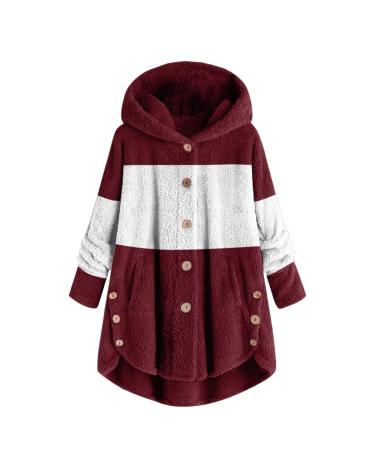 Hanxiulin coat plush jacket hoodie jacket oversize winter coat ladies coat winter jacket on both sides transition jacket coat outerwear step jacket causal sweat jacket with hooded plush jacket s wine