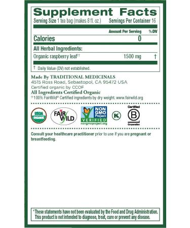 Organic Raspberry Leaf Relaxation Tea - Caffeine Free | 16 Wrapped Bags - Traditional Medicinals - Buy Online on GoSupps.com