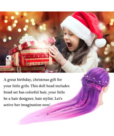 Topdirect 75cm Synthetic Hair Wig Head for Hairdressing Training | Color Gradient Violet with Holder & DIY Hairstyles Set - Buy Online on GoSupps.com