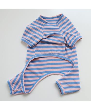 BT BEAR Colorful Striped Dog Pajamas | Soft Cotton One-Piece Costume for Small & Medium Bulldogs - Blue & Pink (Size L) - Buy Online on GoSupps.com