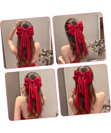 FRCOLOR Satin Ribbon Hairpin Bow Hair Clips Hair Clips for Makeup Barrettes for Thick Hair Ribbon for Hair Satin Hair Ties Hair Barrettes Hair Ribbons Miss Halloween Accessories Red Fabric - Buy Online on GoSupps.com