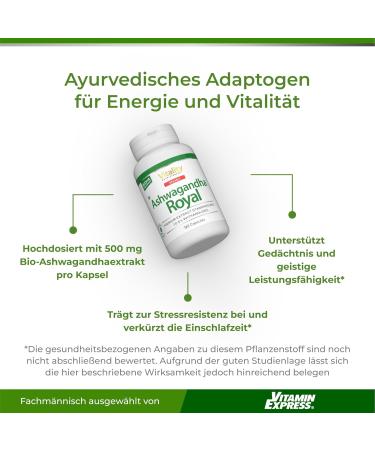 Ashwagandha 500mg Capsules - Vegan 3-Month Supply | Premium Antioxidant Supplement | Vitality Nutritionals by Vitaminexpress - Buy Online on GoSupps.com