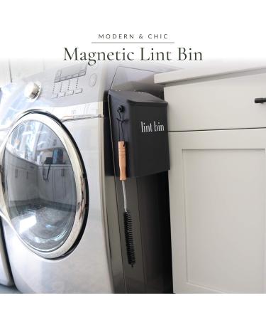Magnetic Lint Bin for Laundry Room - Matte Black Lint Trash Can with Brush & Hook | Modern Dryer Lint Storage - Buy Online on GoSupps.com