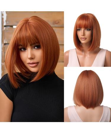 OUFEI Ombre Ginger Bob Wig With Bangs Short Straight Wig For Women Synthetic Hair Wigs for Daily Party Cosplay Wear Ginger(2071-3)