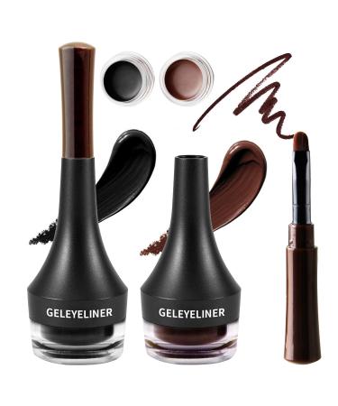 2 pieces of eyeliner gel black and brown cream color eyeliner waterproof durable gel eyeliner with eyeliner brush quick drying formula eye make-up