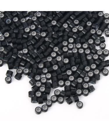 Neitsi 4mm Silicone Lined Micro Rings Links Beads Linkies for I Bonded Tipped Hair Extensions (500pcs  Black) 4mm-500pcs Black