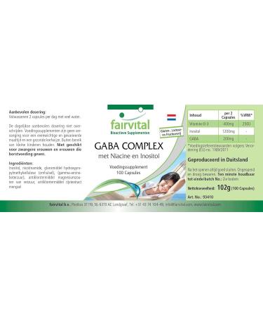 Fairvital | GABA COMPLEX - with 1200mg of Inositol 400mg of Vitamin B3 & 200mg of GABA per daily dose - 50 days - VEGAN - Highly dosed - 100 caps - with niacin and inositol - Buy Online on GoSupps.com