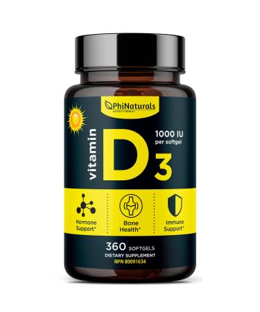 Vitamin D3 1000 IU Softgels 360 Count High Potency Vit D 3 Pills for Immune Support & Mood Extra Virgin Olive Oil for Max Absorption 1000iu Sunshine Vit. for Healthy Bones & Muscle Function - Buy Online on GoSupps.com