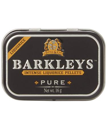 Barkleys Pure Intense Liquorice Pellets. Pure Liquorice Candies 12 Mini Cans x 16 gr. Without Milk derivatives Gluten Eggs Soy and Animal substances. Suitable for Vegetarians and Vegans