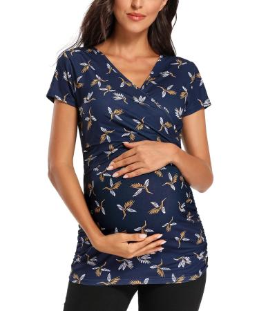 Love2Mi Maternity Nursing Shirt XL - Short Sleeve V-Neck Breastfeeding T-Shirt in Flower 95 Print - Buy Online on GoSupps.com