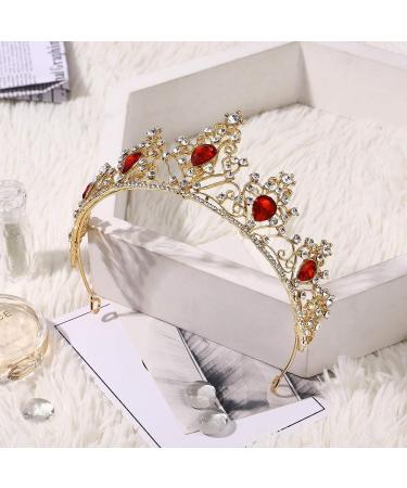 Minkissy Gemstone Crown Tiara - Red Crystal Rhinestone Queen Princess Pageant Hair Accessory for Wedding Party - Buy Online on GoSupps.com