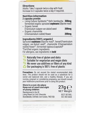 Living Nutrition Organic Your Flora Tranquil (60 Caps) with Chamomile & Fennel Seed - Natural Bloating Support - Buy Online on GoSupps.com