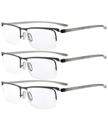 Eyekepper 3 Pack Plastic Half Frame Reading Glasses Men Women -Gunmetal +1.75