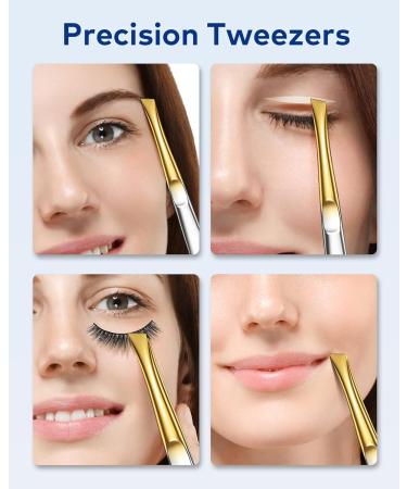 Professional Stainless Steel Eyebrow Tweezer Set - 3 Pcs Kit with Nose Hair Scissors & Ear Wax Removal Tool - Includes Leather Travel Case - Buy Online on GoSupps.com