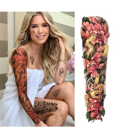 SOOVSY Extra Size Full Arm Temporary Tattoo: Skull Wolf Angel Floral Butterfly Half Arm Shoulder Design for Men & Women - Color-02 - Buy Online on GoSupps.com