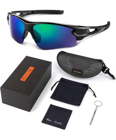 Buy Beacool Polarized UV400 Sports Sunglasses - Lightweight TAC Glasses for Men & Women - Ideal for Cycling Baseball Climbing - Black & Green - Buy Online on GoSupps.com