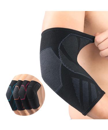 CYCLXY Elbow Compression Sleeve(1 Pair) Tennis Elbow Braces for Tendonitis and Tennis Elbow Arm Supports golfer elbow support tennis elbow relief for women & men elbow sleeve for weightlifting Black/Grey Medium