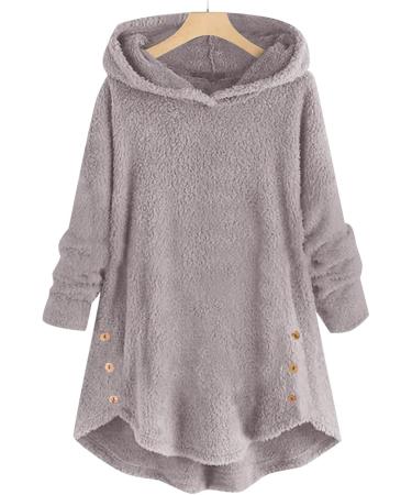 Shop Hanxiulin Oversize Plush Jacket - Cozy Winter Coat with Hood for Ladies | Warm Down Lined Outdoor Trench Coat in Gray 3XL - Buy Online on GoSupps.com