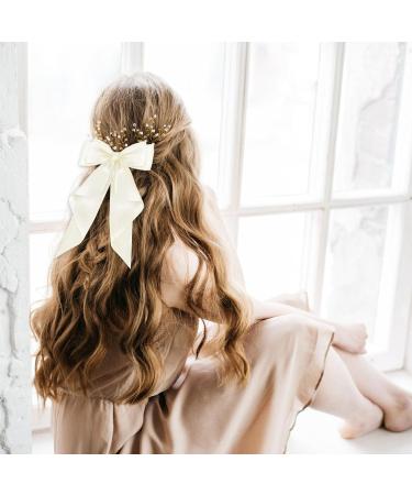 FEXPDL Pack of 2 Hair Bows for Women Pink Bow Hair Clip White Hair Clips for Girls Solid Color Large Bowknot Hairpin Hair Clip Satin Hair Bow Black+PINK - Buy Online on GoSupps.com