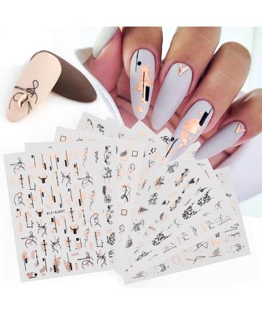 9 Sheets Gold Nail Art Stickers - Self-Adhesive 3D Decals for Nail Design - Abstract Line, Leopard Print, Leaves, Flower Sliders - French Manicure Decoration - Design 2 - Buy Online on GoSupps.com