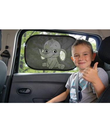 UV Protection Car Sun Shade for Babies - Includes 6 Suction Cups & Transport Bag | Neutral Black Elephant Design - Buy Online on GoSupps.com