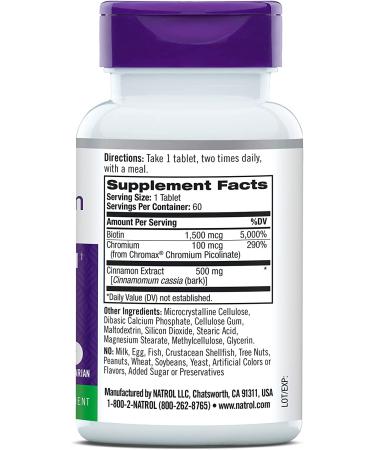 Natrol Cinnamon Chromium Biotin Tablets - 60 Count for Metabolism Support - Buy Online on GoSupps.com
