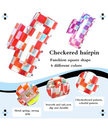Whaline 6Pcs Colorful Checkered Hair Claw Clips - Y2K Rectangle Plaids Hair Jaw Clamp for Women and Girls - Non-Slip PVC Styling Accessories - Buy Online on GoSupps.com
