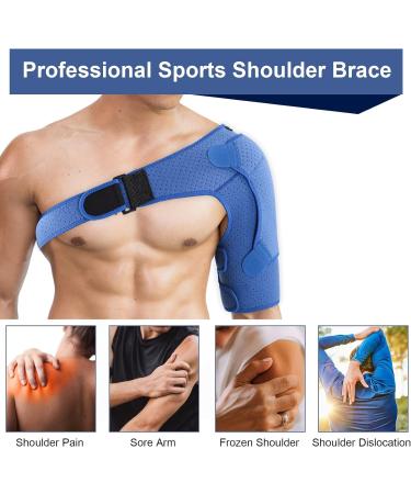Yoboamic Adjustable Shoulder Bandage for Men & Women | Neoprene Support & Orthesis for Shoulder Pain Relief (31-55in) - Blue - Buy Online on GoSupps.com