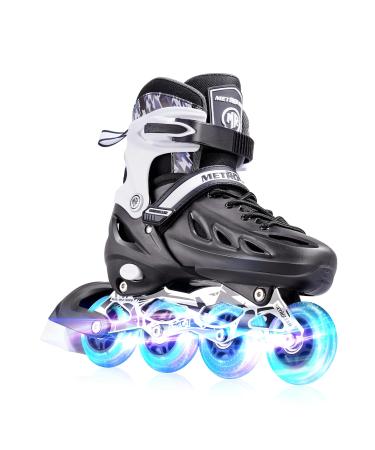 METROLLER Inline Skates for Girls and Boys, Women, Men 4 Sizes Adjustable Roller Blades with Light Up Wheels, Illuminating Beginner Rollerblades for Kids & Adult Youth Black Large-Youth & Adult (4-7 US)