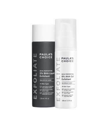 Paula's Choice SKIN PERFECTING 8% AHA Gel Exfoliant & 2% BHA Liquid Duo - Facial Exfoliants for Blackheads, Enlarged Pores, Wrinkles, and Fine Lines w/Glycolic and Salicylic Acid